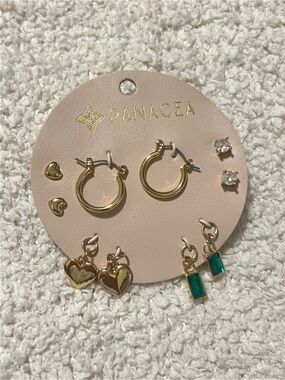 Panacea Cache Gold-Tone Earring Set with Green Crystal Drops